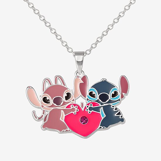 Disney Classics Angel Unisex Adult Multi Color Crystal Pure Silver Over Brass Heart 16 Inch Pendant Necklace