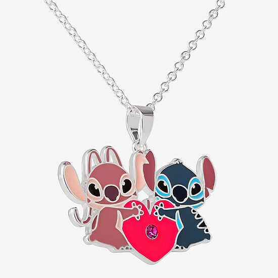 Disney Classics Angel Unisex Adult Multi Color Crystal Pure Silver Over Brass Heart 16 Inch Pendant Necklace