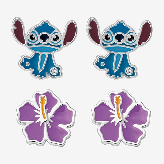 Disney Classics Unisex Adult Crystal Flower Lilo & Stitch 2 Pair Earring Set