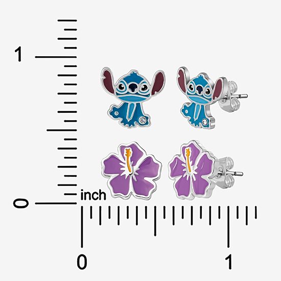 Disney Classics Unisex Adult Crystal Flower Lilo & Stitch 2 Pair Earring Set