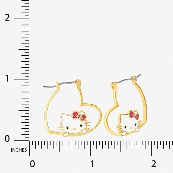 Womens Pink Crystal 18K Gold Over Brass 26.1mm Heart Hello Kitty Hoop Earrings