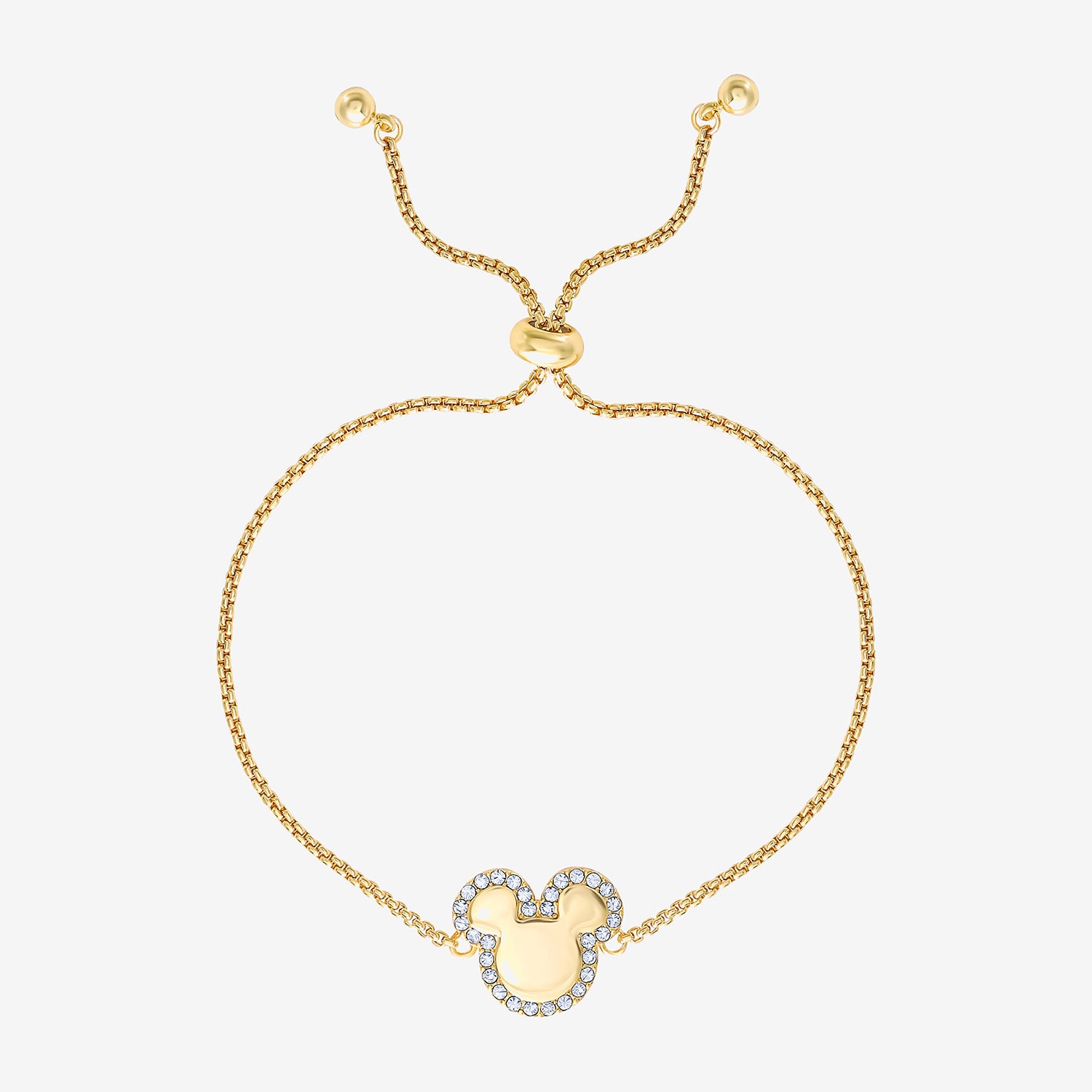 Disney Classics Unisex Adult Crystal 18K Gold Over Brass Mickey Mouse Bolo Bracelet