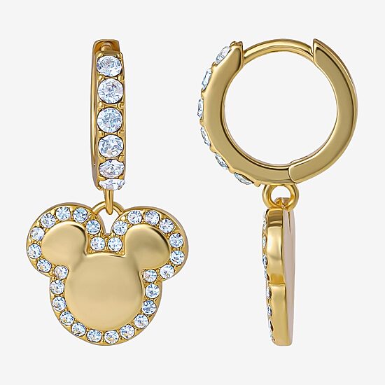 Disney Classics Unisex Adult Crystal 18K Gold Over Brass 23.4mm Mickey Mouse Hoop Earrings