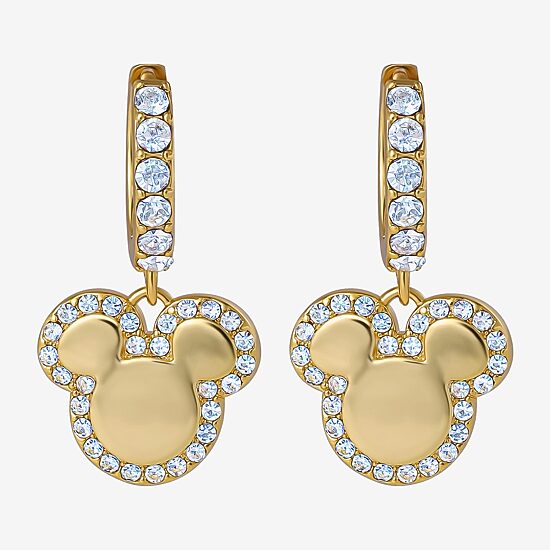 Disney Classics Unisex Adult Crystal 18K Gold Over Brass 23.4mm Mickey Mouse Hoop Earrings