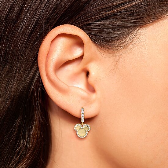 Disney Classics Unisex Adult Crystal 18K Gold Over Brass 23.4mm Mickey Mouse Hoop Earrings