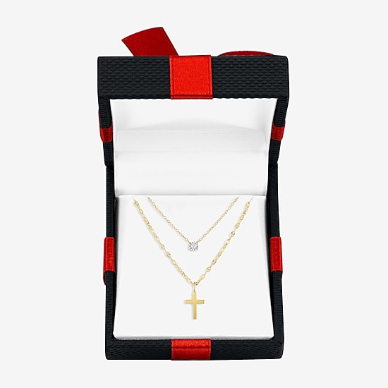 Yes, Please! Cross Womens Diamond Accent Lab Grown White Diamond Accent Cross 2-pc. Pendant Necklace Set