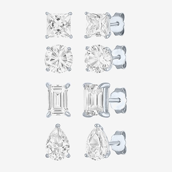 Yes, Please! Womens Lab Created White Sapphire Sterling Silver 4 Pair Jewelry Set