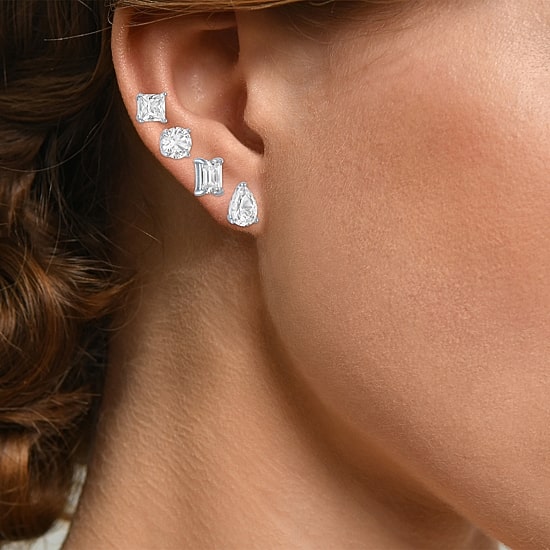 Yes, Please! Womens Lab Created White Sapphire Sterling Silver 4 Pair Jewelry Set