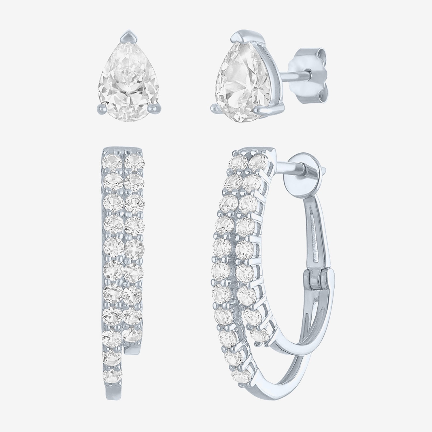 Yes, Please! Womens Lab Created White Sapphire Sterling Silver Pear Round 2 Pair Jewelry Set