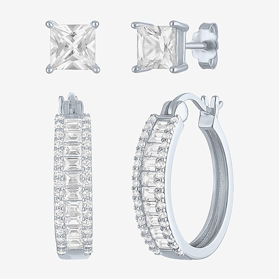 Yes, Please! Womens Lab Created White Sapphire Sterling Silver 2 Pair Jewelry Set