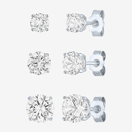 Yes, Please! Womens Lab Created White Sapphire Sterling Silver 3 Pair Jewelry Set