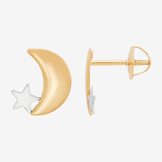 Limited Quantities! Kids 14K Gold 9.7mm Moon Star Stud Earrings