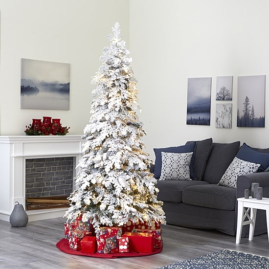 Nearly Natural Montana Down Swept Spruce With Pinecones And 400 Led Lights Artificial 7 Foot Pre-Lit Flocked Spruce Christmas Tree