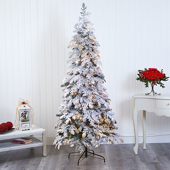 Nearly Natural Montana Down Swept Spruce With Pinecones And 400 Led Lights Artificial 7 Foot Pre-Lit Flocked Spruce Christmas Tree