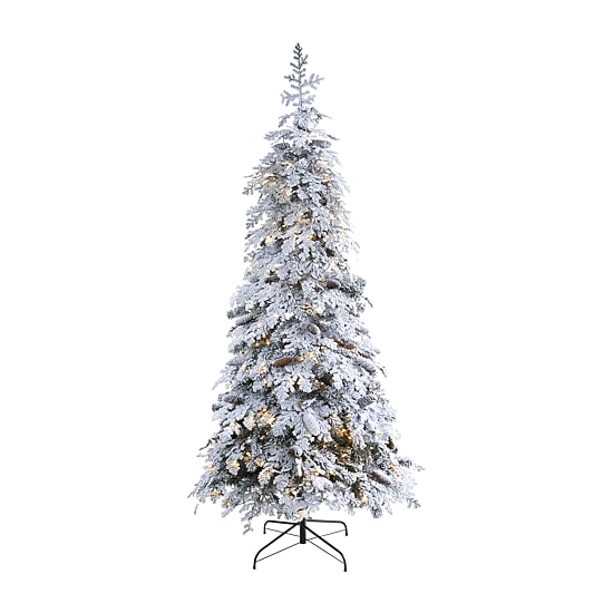 Nearly Natural Montana Down Swept Spruce With Pinecones And 400 Led Lights Artificial 7 Foot Pre-Lit Flocked Spruce Christmas Tree