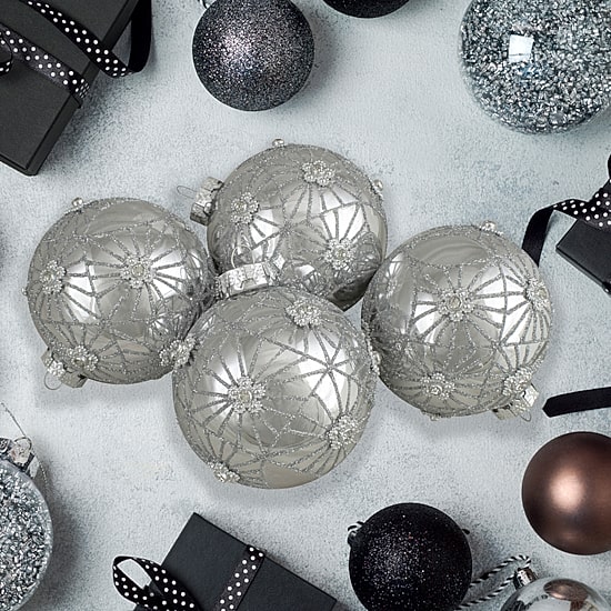 Northlight Silver Floral Ball 4-pc. Christmas Ornament
