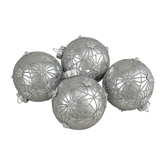 Northlight Silver Floral Ball 4-pc. Christmas Ornament