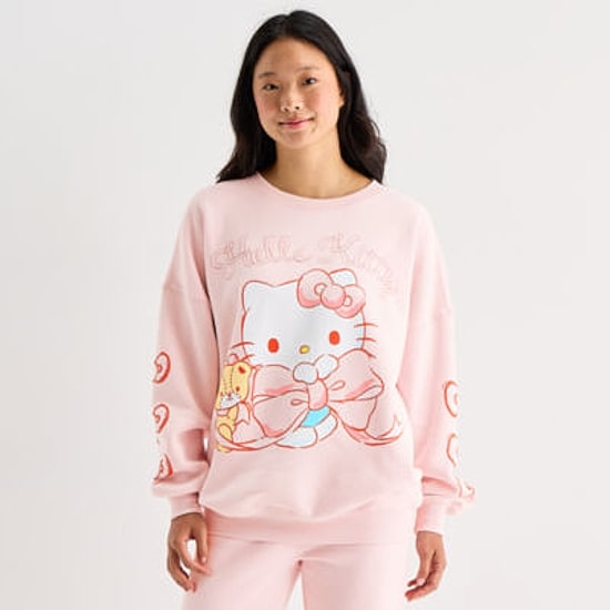 Grayson Threads, The Label Womens Juniors Crew Neck Long Sleeve Hello Kitty Sweatshirt
