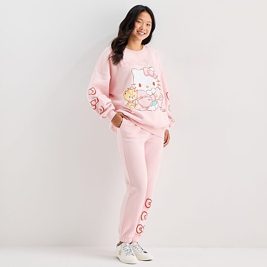 Grayson Threads, The Label Womens Juniors Crew Neck Long Sleeve Hello Kitty Sweatshirt