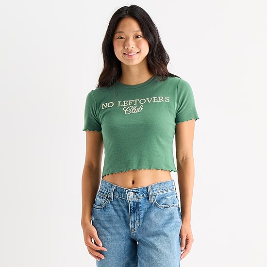 Grayson Threads, The Label No Leftovers Club Baby Tee Womens Juniors Crew Neck Short Sleeve Fitted Graphic T-Shirt
