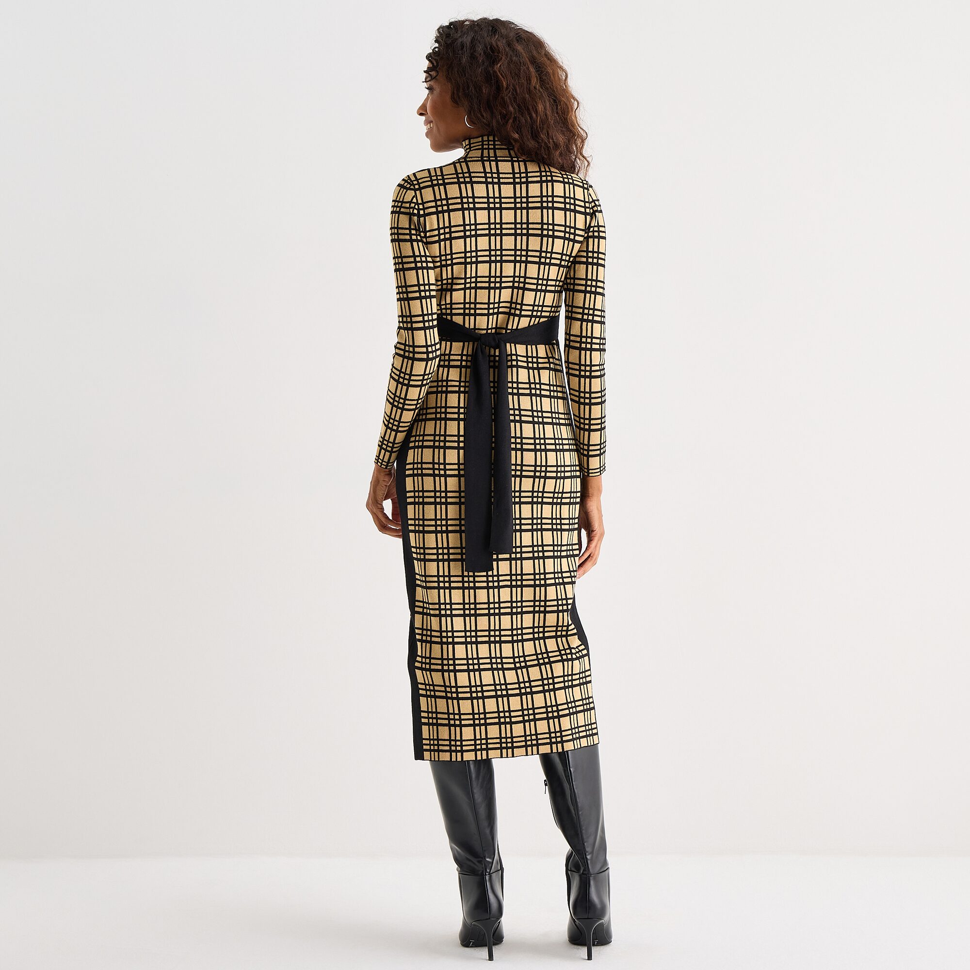Danny & Nicole Womens Long Sleeve Windowpane Midi Sweater Dress