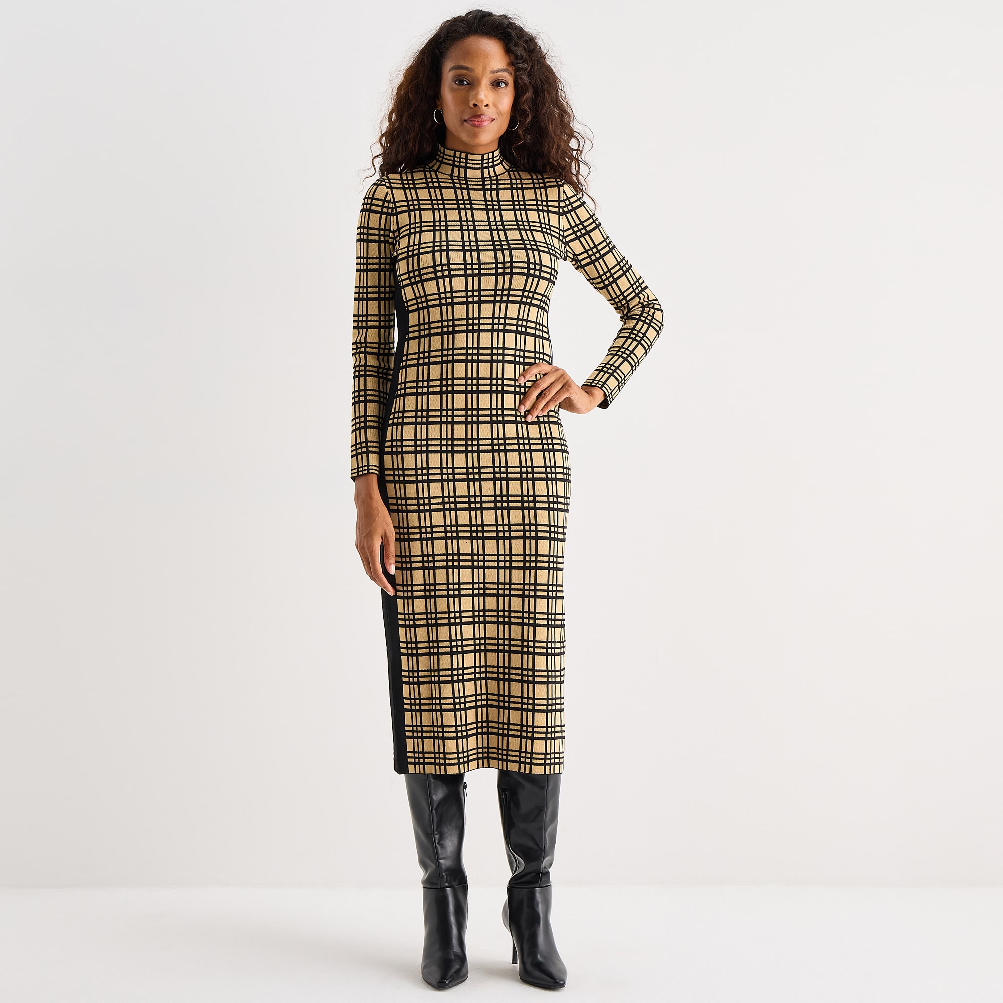 Danny & Nicole Womens Long Sleeve Windowpane Midi Sweater Dress