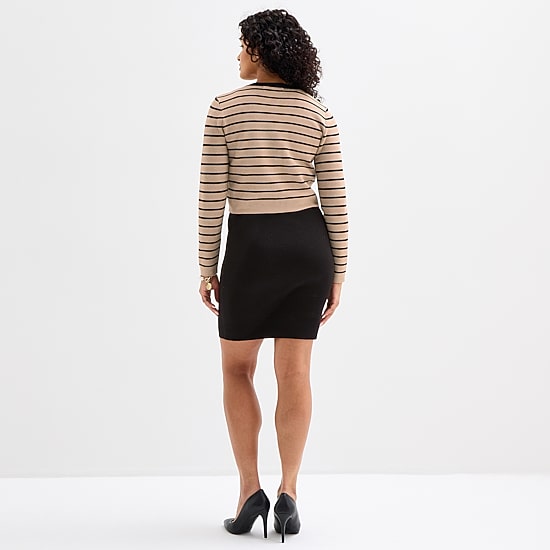 Melonie T Womens Long Sleeve Striped Jacket Sweater Dress