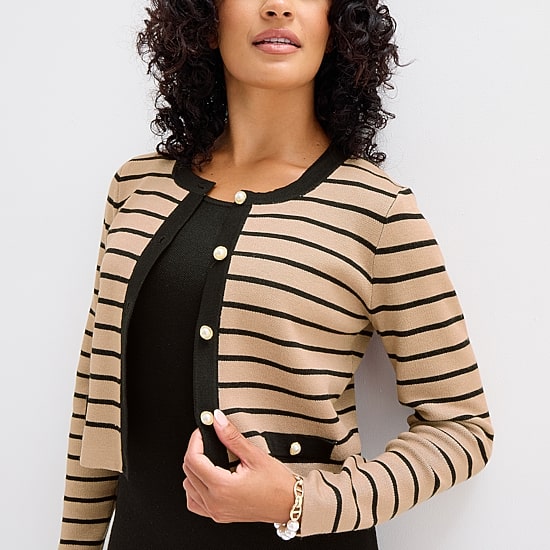 Melonie T Womens Long Sleeve Striped Jacket Sweater Dress