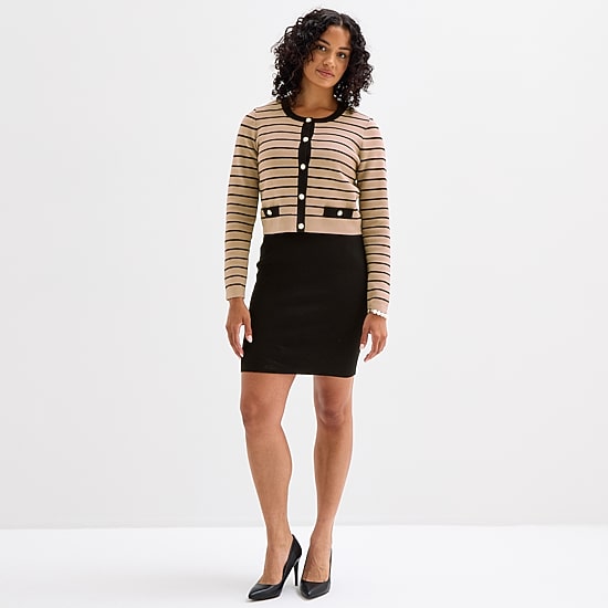 Melonie T Womens Long Sleeve Striped Jacket Sweater Dress
