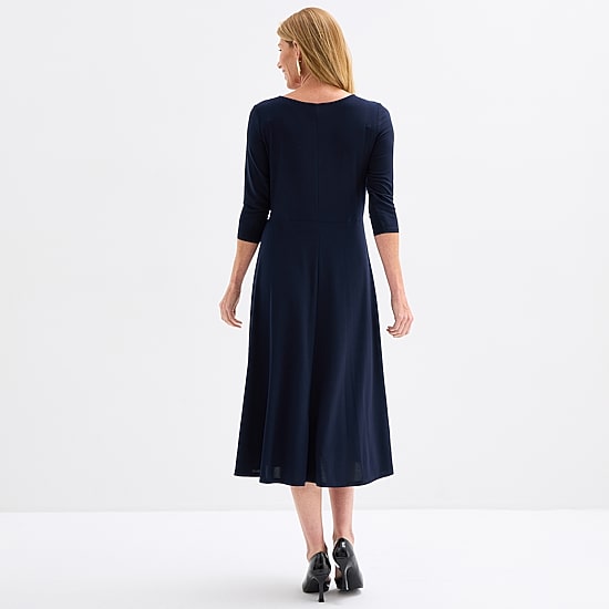 Perceptions Womens Midi Round Neck 3/4 Sleeve Fit + Flare Dress