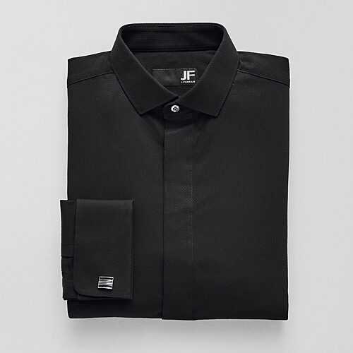 J. Ferrar Point Collar Long Sleeve Tuxedo Shirt, 16-16.5 32-33, Black