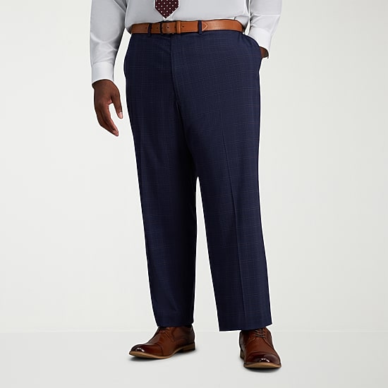 Haggar J.M. Haggar Mens Big and Tall Regular Fit Plaid Flat Front Suit Pant