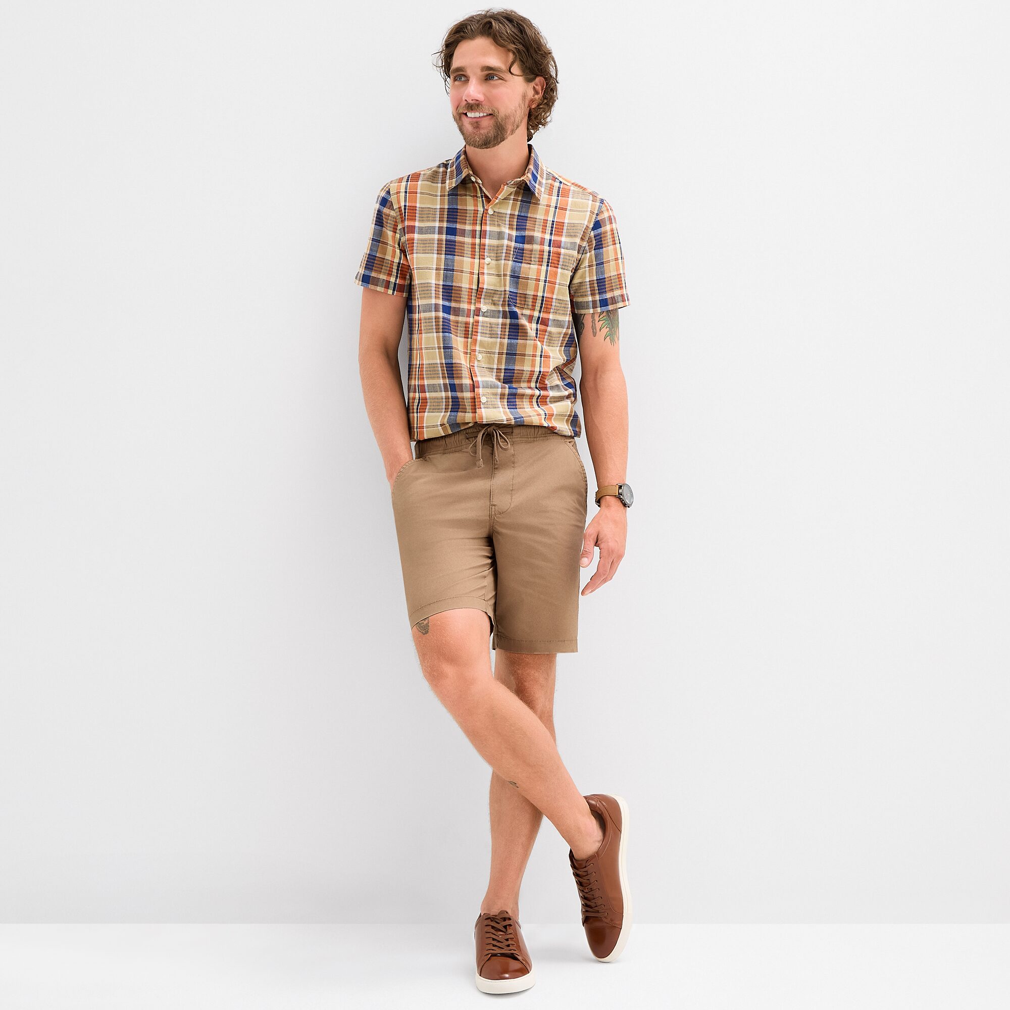 mutual weave Mens 9" Stretch Fabric Drawstring Waist Chino Short