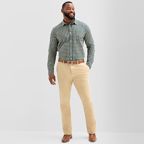 St. John's Bay Everyday Stretch Mens Long Sleeve Slim Fit Tall Button-Down Shirt