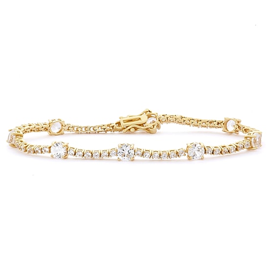 Womens Lab Created White Sapphire 14K Gold Over Silver 7.25 Inch Tennis Bracelet