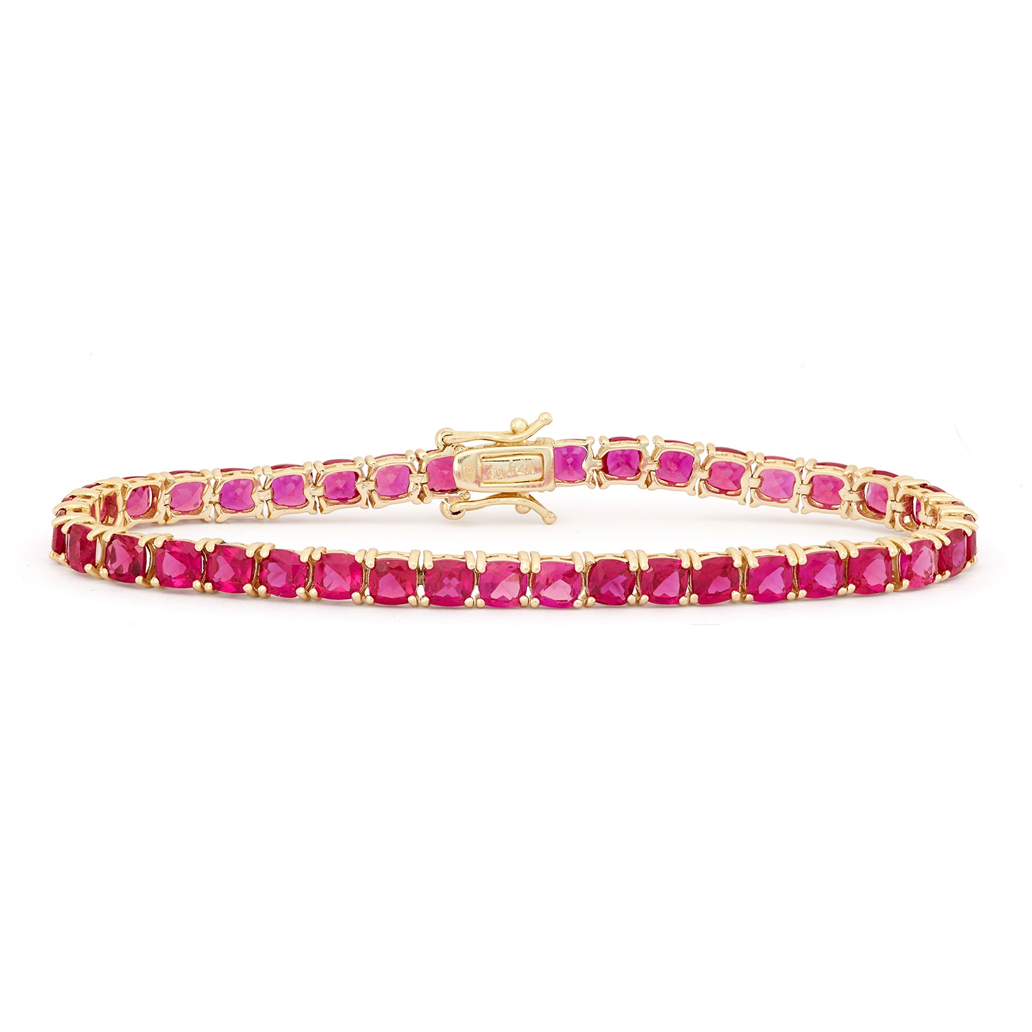 Womens Lead Glass-Filled Red Ruby 14K Gold Over Silver 7.25 Inch Tennis Bracelet