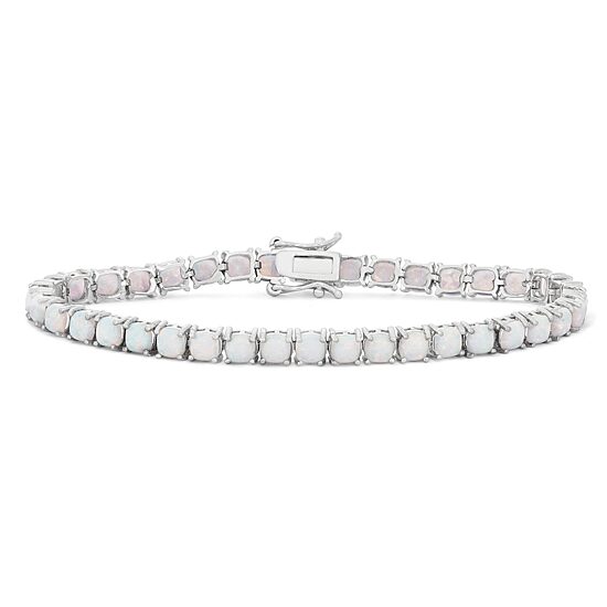 Womens Lab Created White Opal Sterling Silver 7.25 Inch Tennis Bracelet