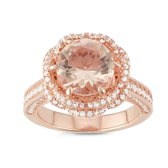 Womens Simulated Pink Morganite 14K Rose Gold Over Silver Cocktail Ring