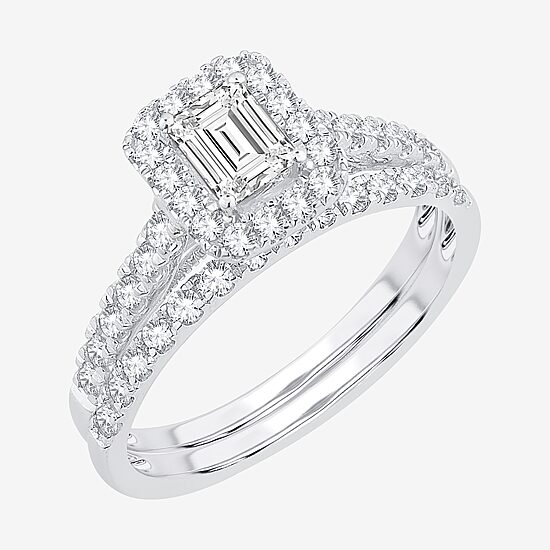 Signature By Modern Bride Womens 1 CT. T.W. (H-I / SI1-SI2) Lab-Grown Diamond Cushion Halo Bridal Set in 10K or 14K Gold
