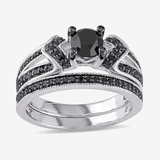 Midnight Black Diamond 1 CT.T.W. Color-Enhanced Black Diamond Sterling Silver Bridal Set