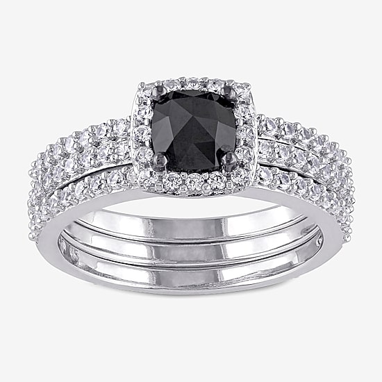 Midnight Black Diamond 1 1/2 CT.T.W. White and Color-Enhanced Black Diamond 10K White Gold Bridal Set
