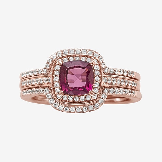 14K Rose Gold Over Sterling Silver Rhodolite and Diamond Ring
