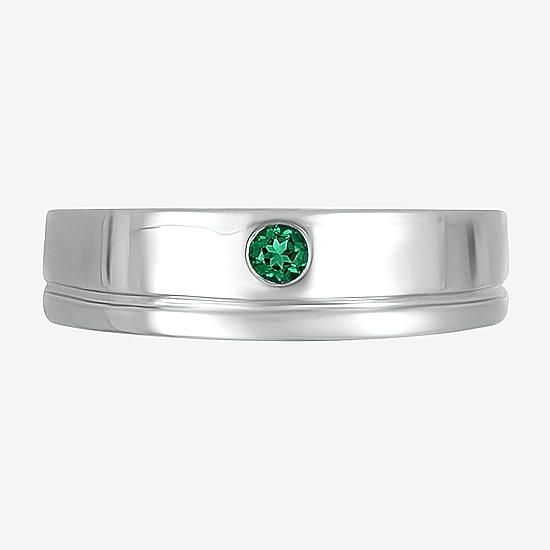Mens Lab Created Green Emerald Sterling Silver Fashion Ring