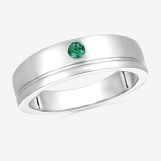 Mens Lab Created Green Emerald Sterling Silver Fashion Ring