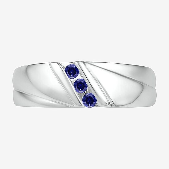 Mens Lab Created Blue Sapphire Sterling Silver Fashion Ring