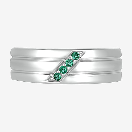 Mens Lab Created Green Emerald Sterling Silver Fashion Ring
