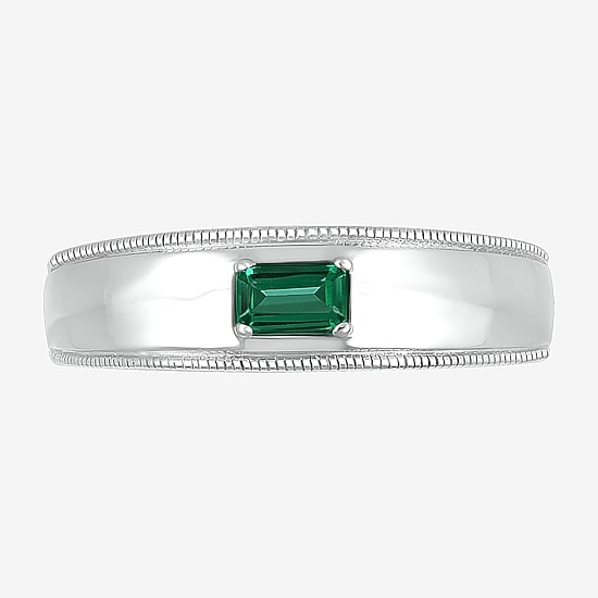 Mens Lab Created Green Emerald Sterling Silver Fashion Ring