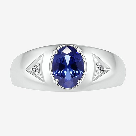 Mens Lab Created Blue Sapphire Sterling Silver Fashion Ring