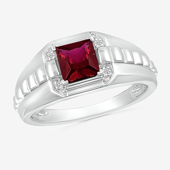 Mens Lab Created Red Ruby Sterling Silver Fashion Ring