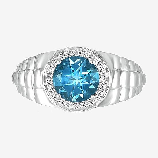 Mens Genuine Blue Topaz Sterling Silver Fashion Ring